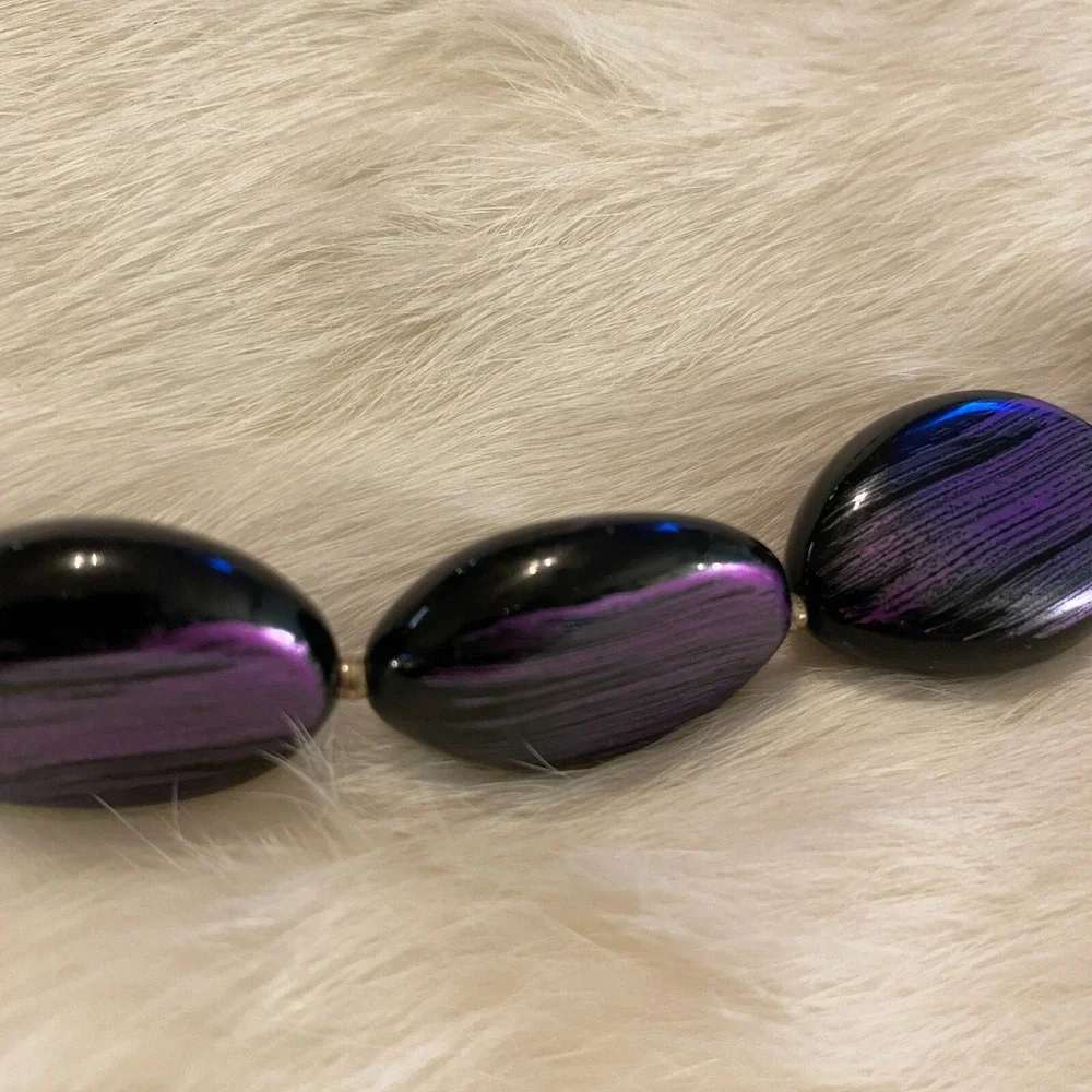 Retro Metallic Purple Necklace Painted Black Beads Y2K Disco Fairy Boho 4785
